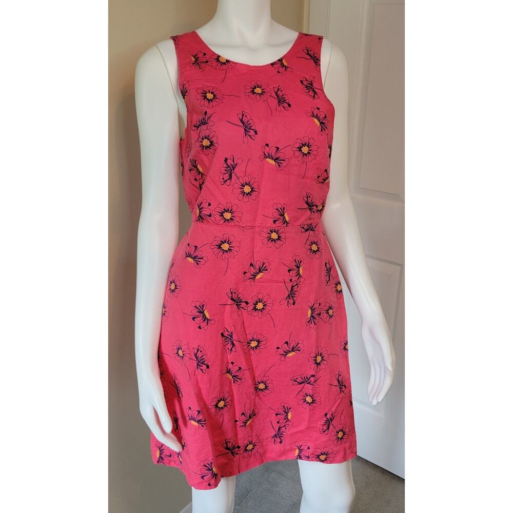 Gap Cotton Linen Blend Fully Lined Sleeveless Sun Dress Pink Navy Floral Size 6